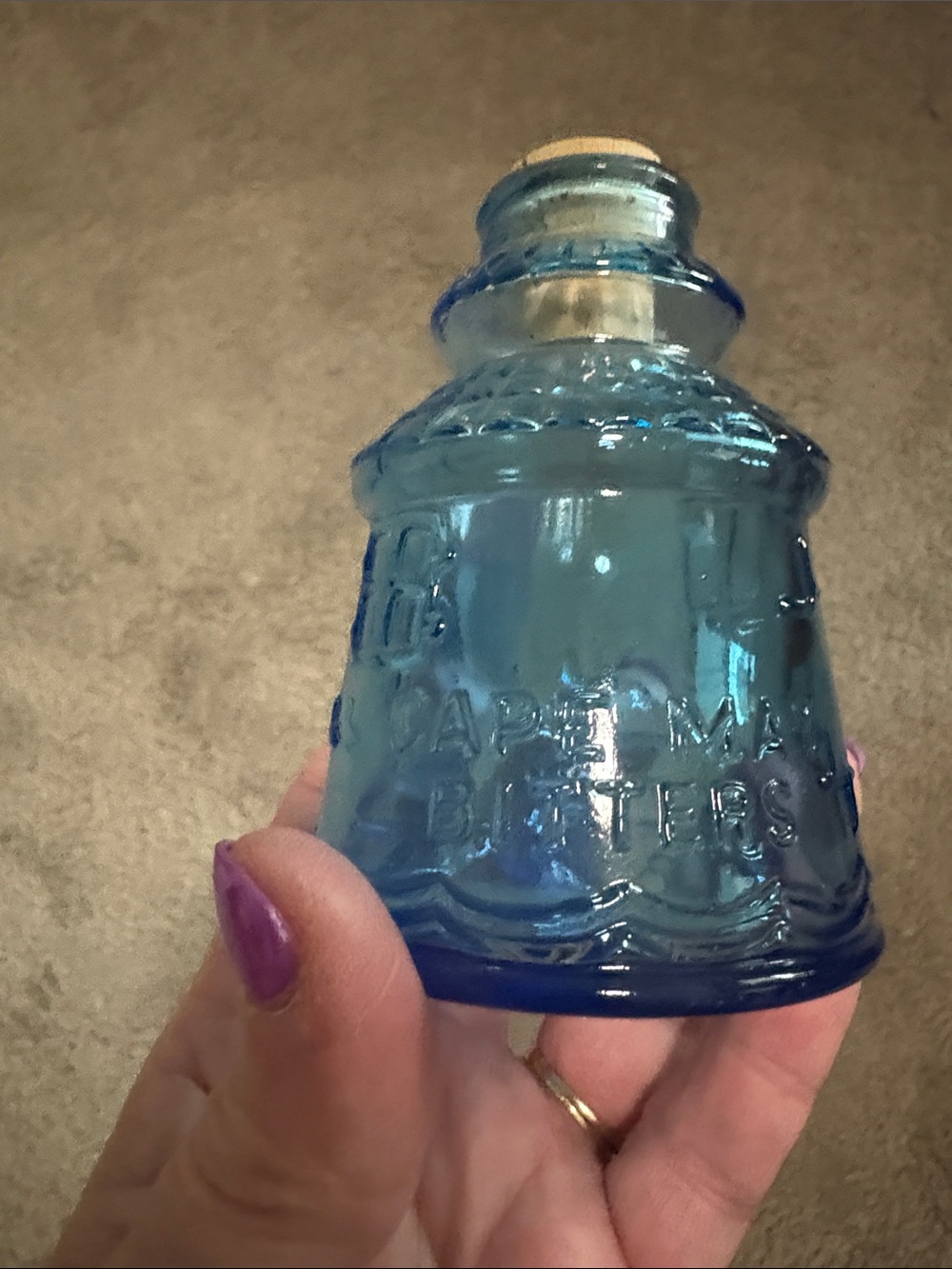 Blue Glass Bell-Shaped Decorative Bottle with Cork